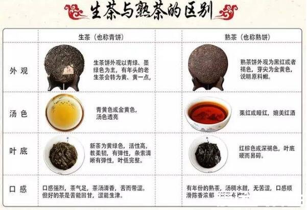普洱生茶和熟茶的区别，制作工艺/外观气味/茶汤颜色/口感滋味
