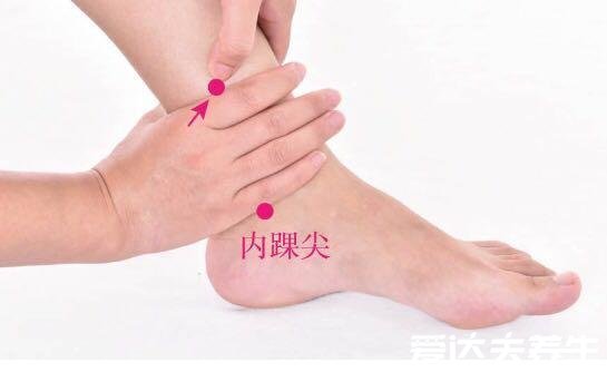 三阴交的位置图片，位于足内踝尖上3寸处可治疗妇科疾病