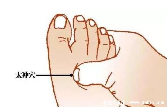 太冲准确位置图和作用，位于足背第1和第2脚趾间可通络止痛